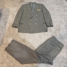 Ermenegildo Zegna Suit Mens 48 Tan Check Double Breasted 2 Piece Peak Lapel