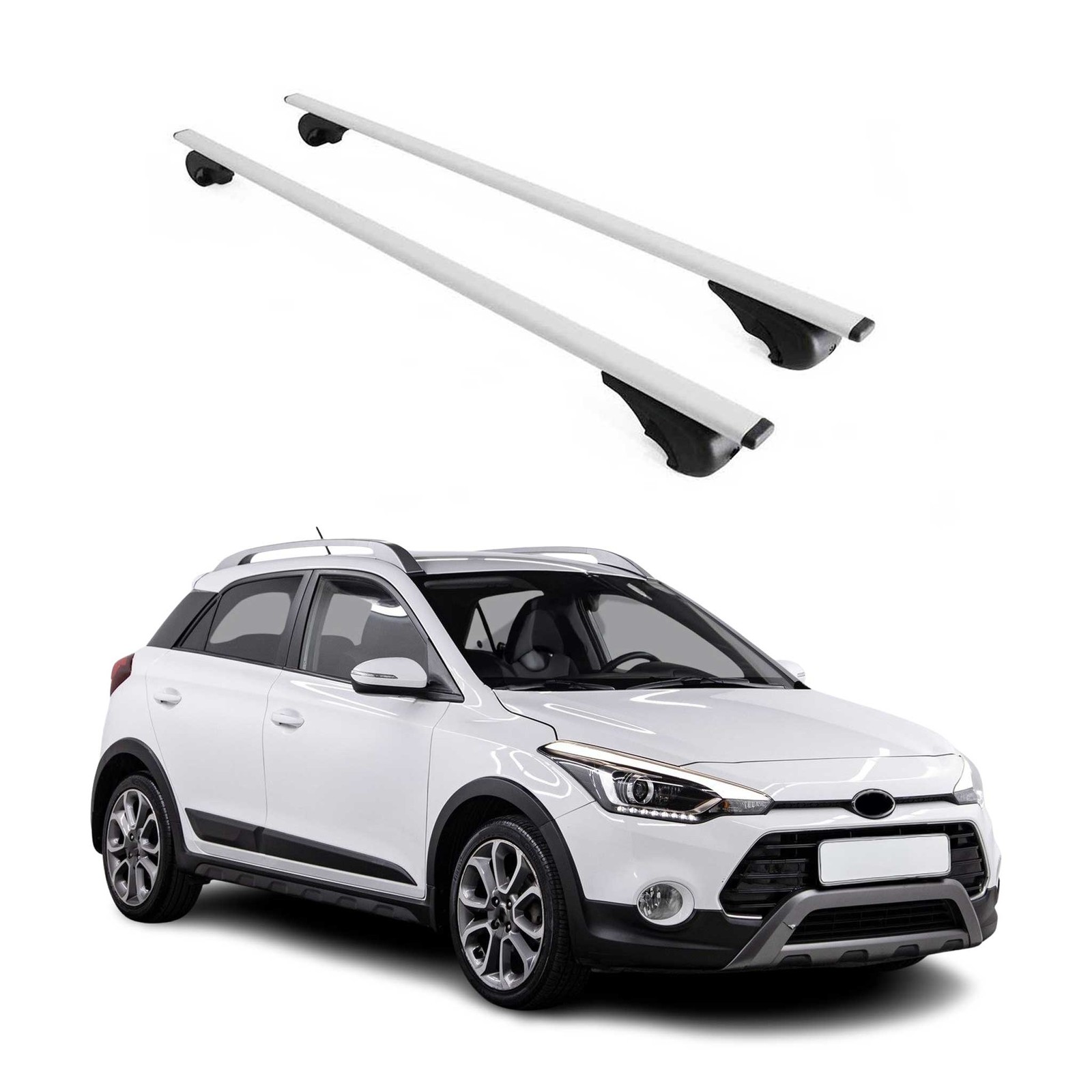 Barres de toit robustes Hyundai i20 2014-2020 charge 75kg en fer argent