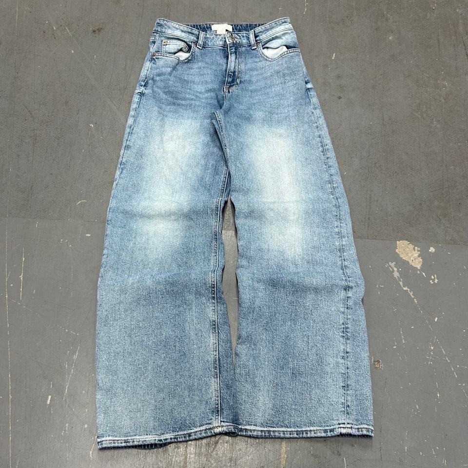 H&M Wide High Jeans US 6 Light Denim Blue Faded Baggy Wide Leg