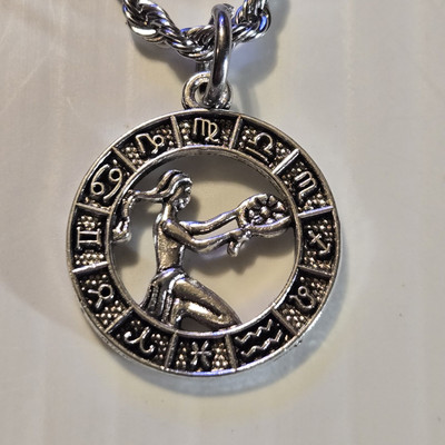 METAL ZODIAC VIRGO Pendant Charm /18''-24'' STAINLESS ROPE CHAIN NECKLACE