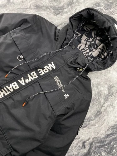 AAPE By A Bathing Ape Hooded Down Jacket Parka Men Size S Black  image 6