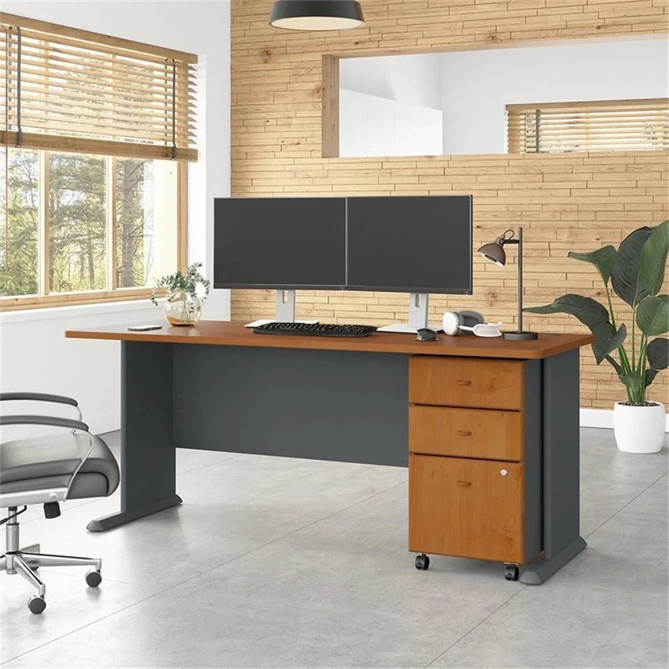 Series A 72" Desk and File Cabinet in Natural Cherry - Engineered Wood - Image 4 of 4