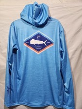 Guy Harvey Performance Hooded SPF Shirt 2025 Mahi Saltwater Fishing Blue Medium
