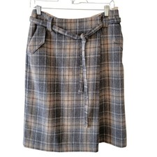Talbots Tan Gray Plaid Wool Tartan Skirt Size 6