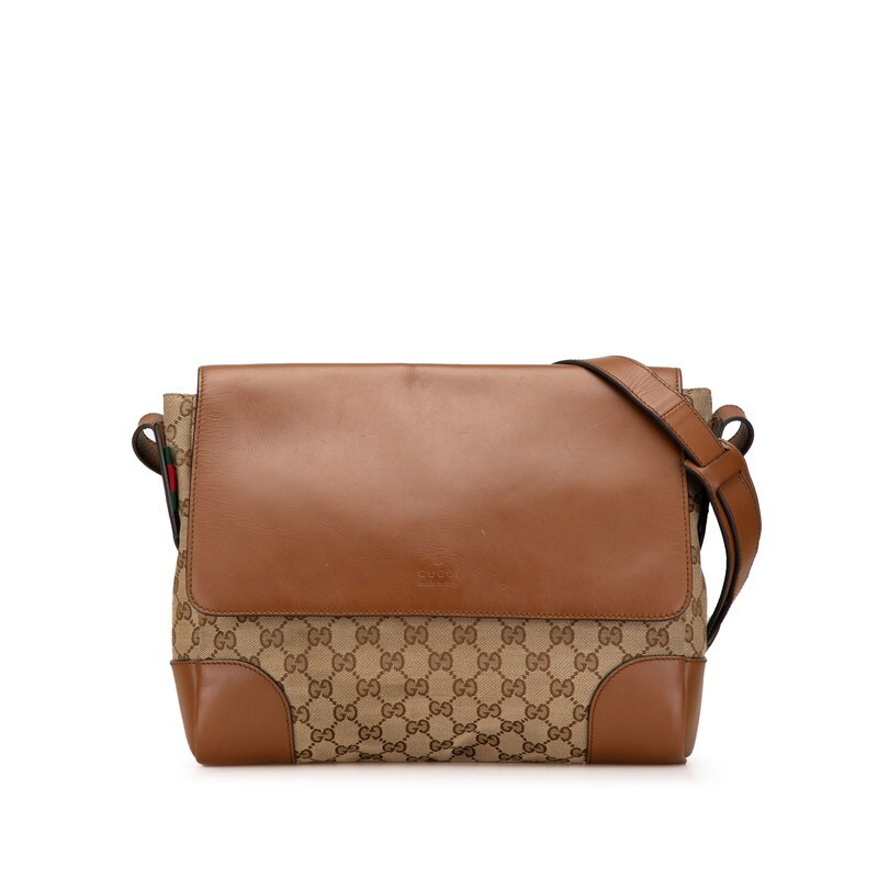 Gucci GG Canvas Shoulder Bag in Beige Brown Leather Pre-Owned
