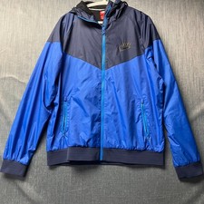 Nike Boys Jacket Size L Blue Colorblock Full Zip Hooded Windrunner Windbreaker