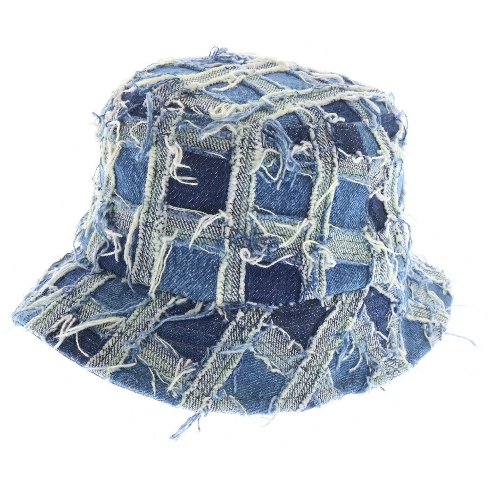 Chapeau seau concasseur denim patchwork effiloché Supreme 23Ss indigo occasion