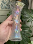 CARNIVAL GLASS ~ DUGAN LATTICE AND POINTS WHITE VASE ~