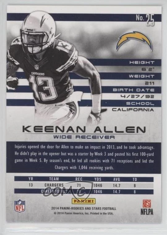 2014 Panini Rookies & Stars Longevity Sapphire /25 Keenan Allen #25 - Image 2 of 2