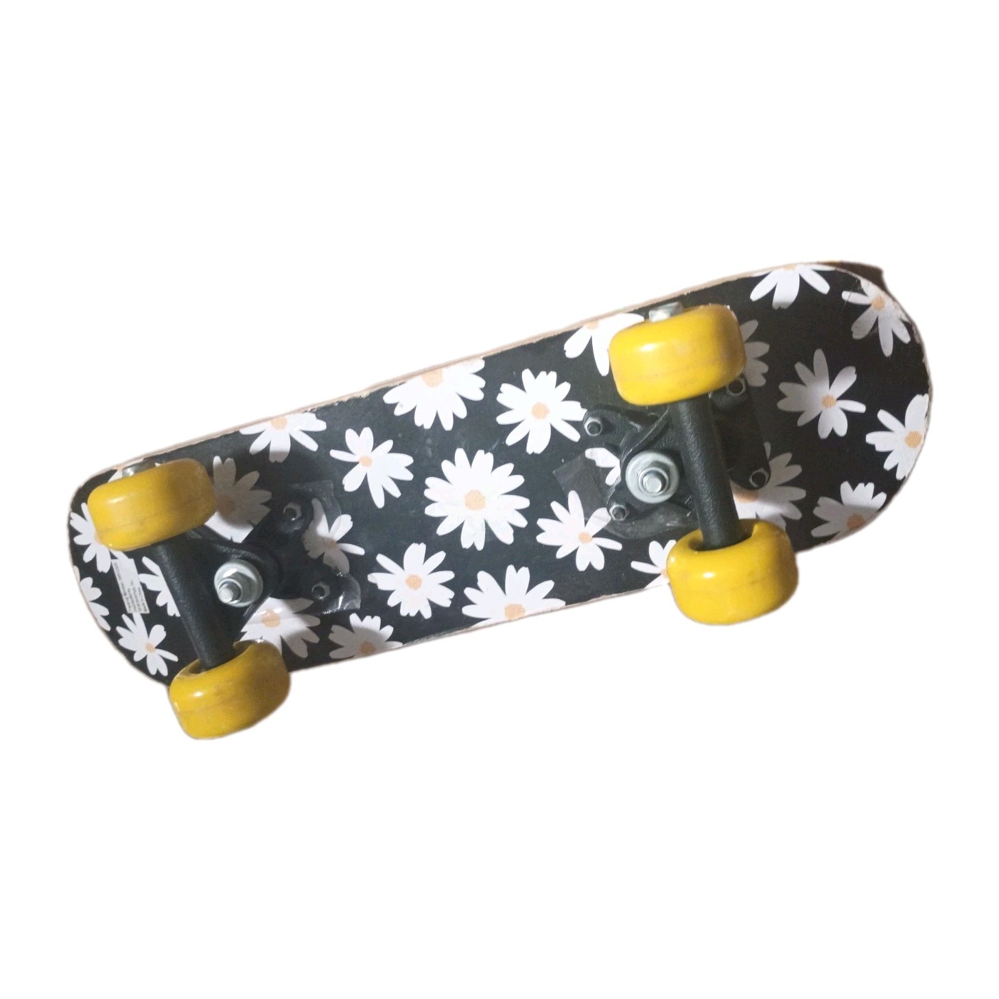 GIRLS skateboard Floral  with Yellow Wheels Black White Wood