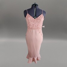 Girl In Mind Carolina Lace Maxi Dress Pink UK 12 Cami Occasion Spaghetti 1011