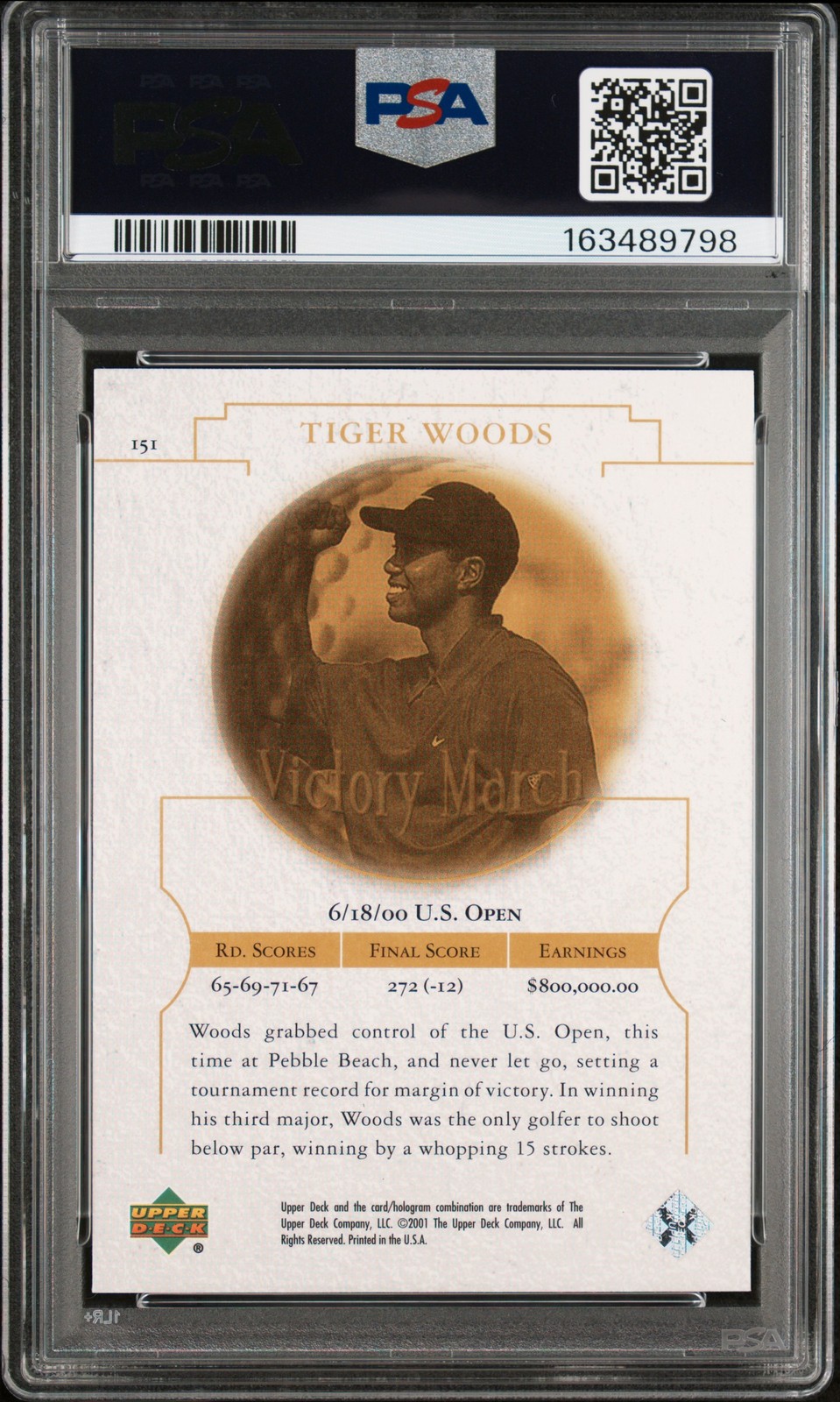 2001 Upper Deck Golf #151 Tiger Woods - Rookie RC - PSA 10 view 2