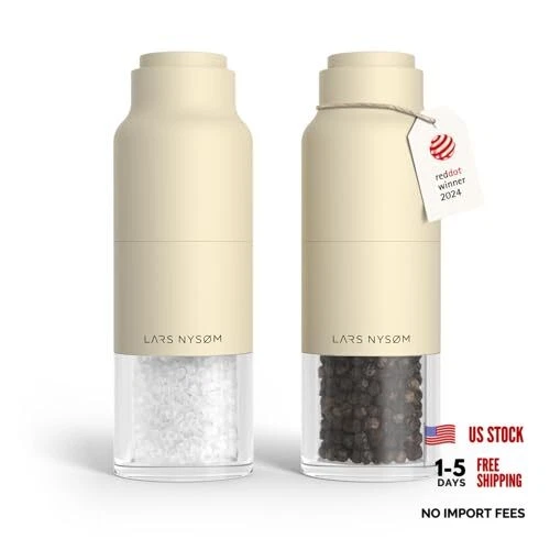 LARS NYSØM Salt and Pepper Grinder Set, Set of two manual grinders Almond Beige