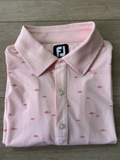 FootJoy School Of Fish Print Lisle Self Collar Golf Polo - Quartz Pink medium