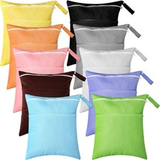 10 Pack Wet Dry Bags for Baby Cloth Diapers Waterproof Reusable Travel Bags w...