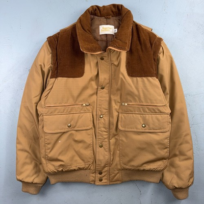 #ad Vintage Fingerhut Fashions Puffer 1970s Brown Cream Mens Ski Coat Size XL 70s $40.00