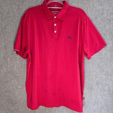 Tommy Bahama IslandZone Mens XL Red Short Sleeve Polo Shirt Marlin Logo Stretch