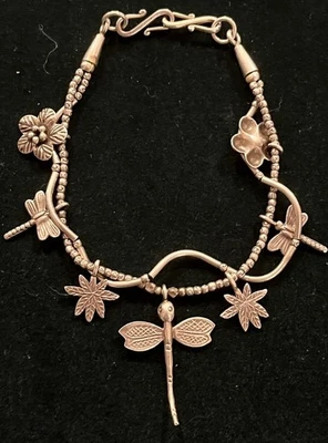 Sterling Silber Hill Tribe Bettelarmband Libelle, Blume & Blatt - Bild 1 von 4