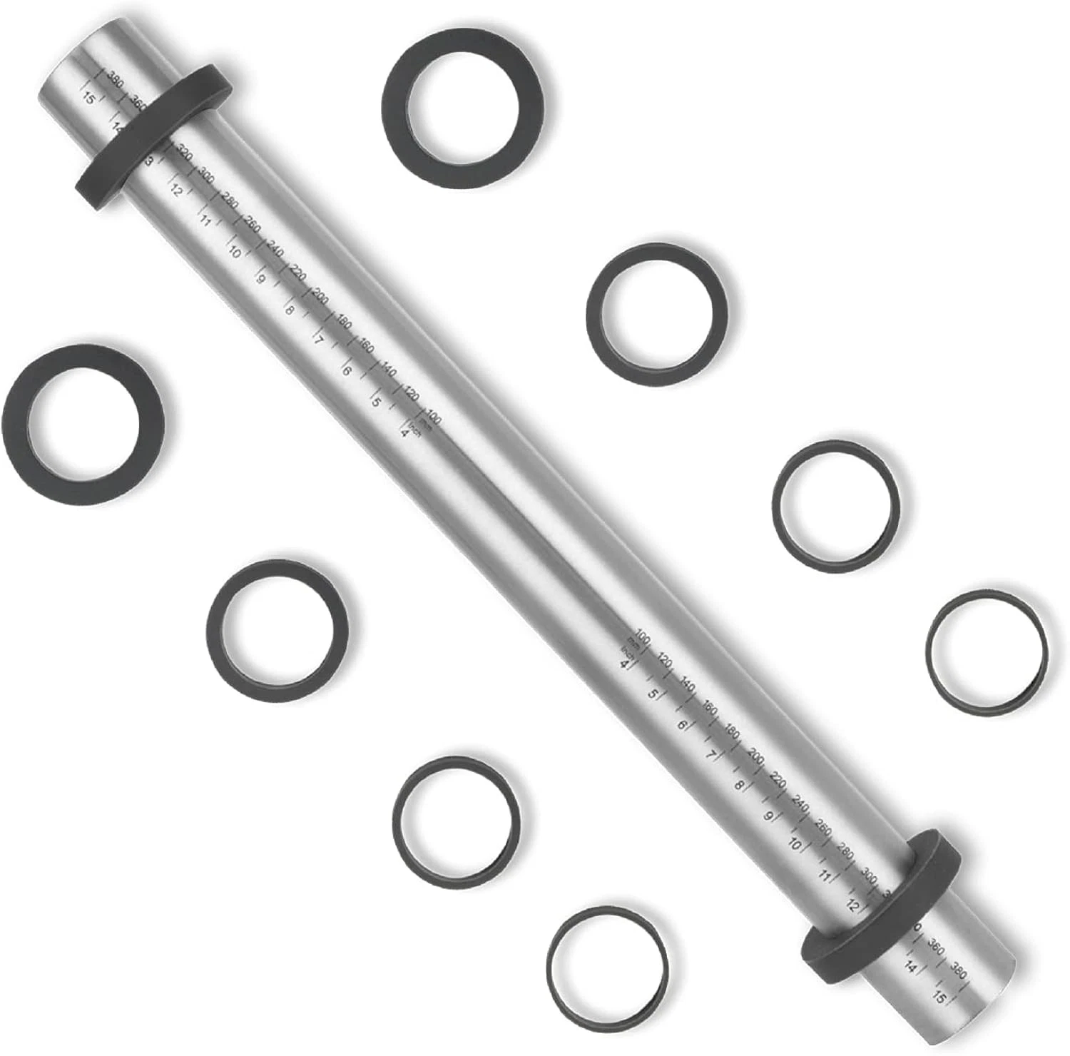 Super Kitchen Adjustable Stainless Steel Rolling Pin with Silicone Thickness Gui