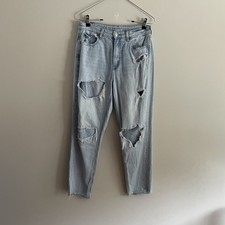 American Eagle Women 6 Blue Light Wash Denim Casual High Rise Ripped Mom Jean