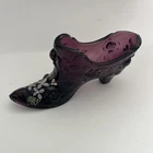 Vintage Fenton HandPainted Cabbage Rose Purple Slipper Signed by T Williams
