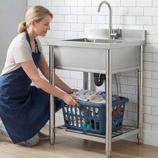 Stainless Steel Commercial Kitchen Sink Free Standing Single Bowl Sink Basin