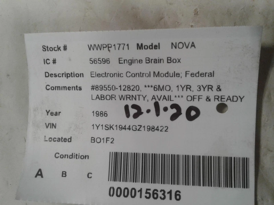 Used Engine Control Module (ECM) fits: 1986 Chevrolet Nova Electronic Control Mo - Image 3 of 4