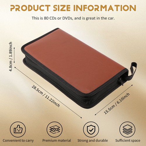 80-Discs Portable Leder Aufbewahrungstasche mit Reissverschluss Aufbewahrun7408 - Bild 7 von 7