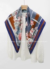 Sallys 18 Momme Twill Silk Wrap Scarf Horse Florals Print Double Face Shawl 35"