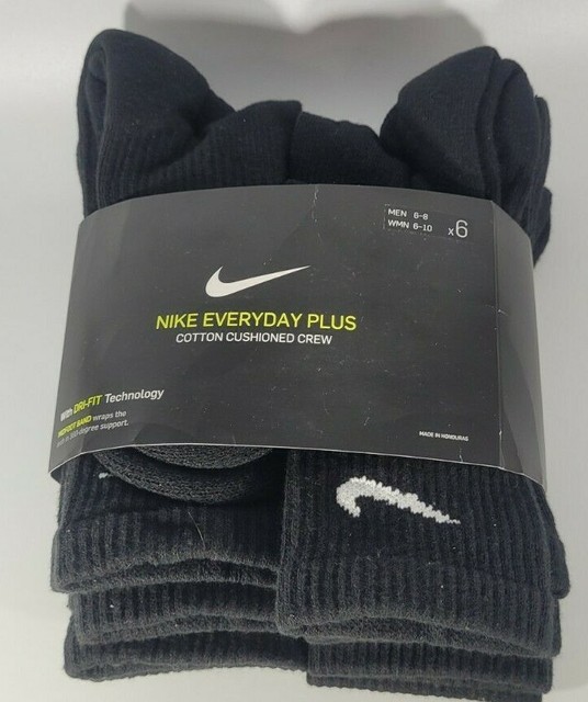 Nike Socks Dri-fit Crew Everyday Plus Cushioned Black 6 Pairs Sx6897 010 Size L for sale online 