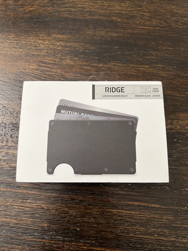 Ridge Slim RFID Blocking Wallet W/Cash Strap Midnight Black Leather SEALED NEW
