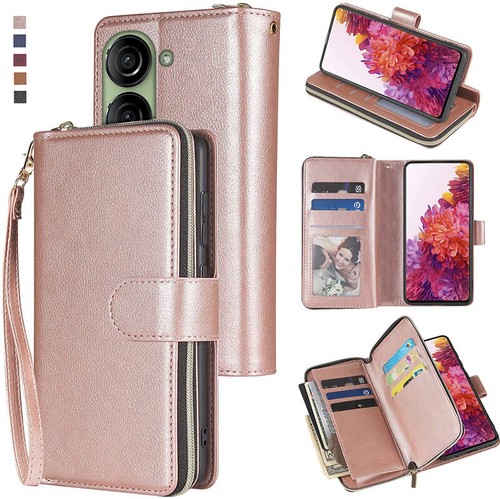 Asus Zenfone 10 10Z Wallet Case 9Card Zipper Slots Kickstand Flip Leather Case - Picture 5 of 42