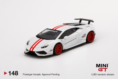 MiniGT 148 LB* WORKS Lamborghini Huracan v1 white w/ red Stripe