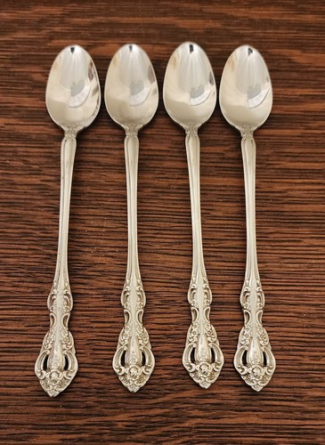 Michelangelo 4 Iced Tea Spoons Oneida Heirloom Stainless Old Cube Logo USA Made