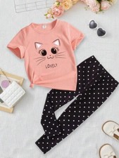 Girls Short Sleeve Shirt Animal Print Pants Set 2pcs Outfit