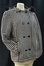 Disney Parks Houndstooth Mouse Warm Jacket Zip Off Hood Coat Womens Size M L Vtg
