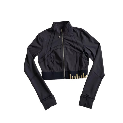 Lululemon Cropped Define Jacket Black Gold Zipper Special Edition Logo Size 8