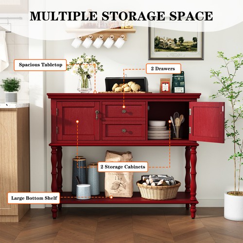 Retro Wood Console Table W/ 2 Drawers and Cabinets for Entryway Living Room - Picture 23 of 46