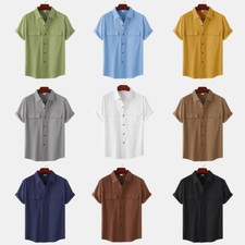 Men's Summer Tee Button Down Shirts Blouse Tops Short Sleeve Casual Fashion