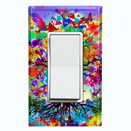 Cubierta de interruptor de luz de metal placa de pared árbol trippy colorido - Imagen 9 de 26