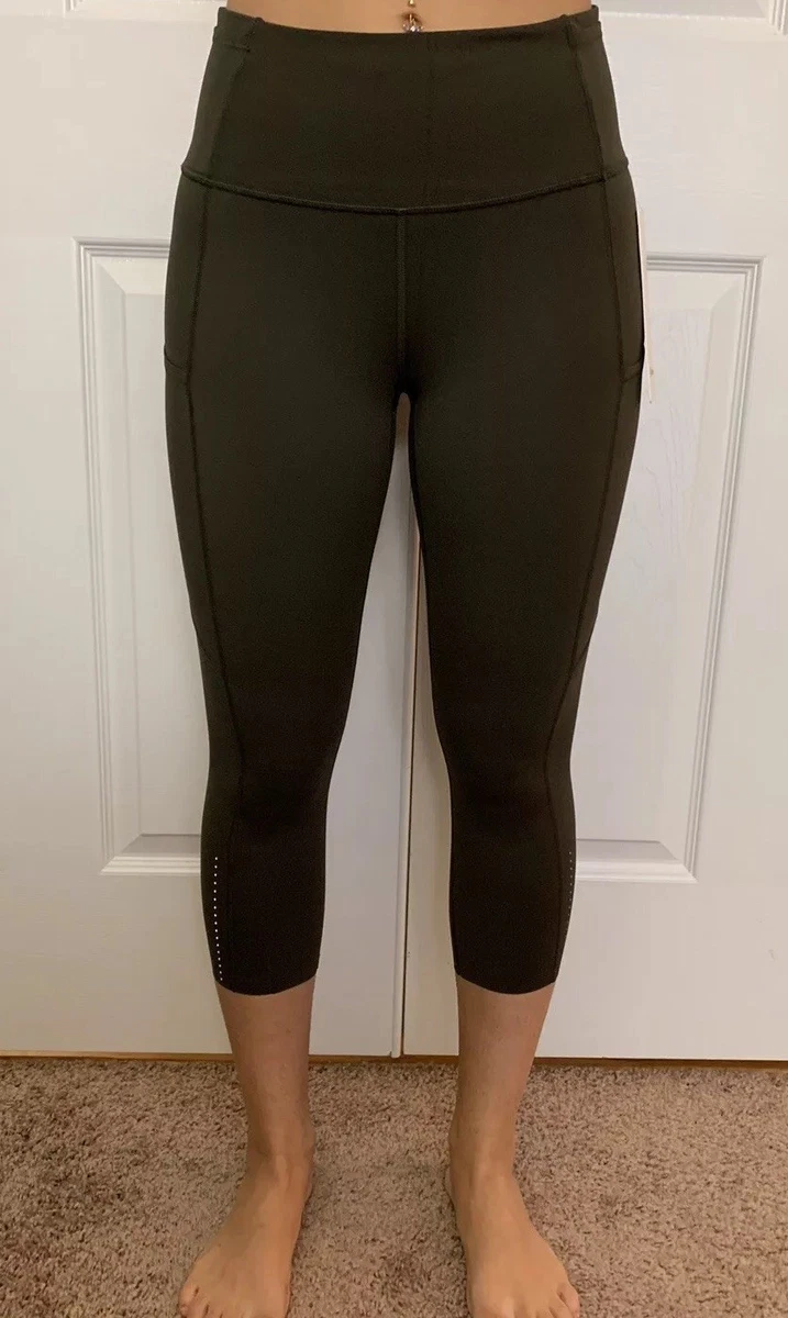 Lululemon Size 6 Fast Free Crop 19” Olive Green DKOV Reflective Run Tight  NWT