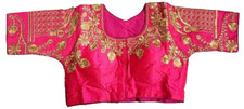 Round Neck Pink Color Flower All Embroidery Woman Indian pad Blouse