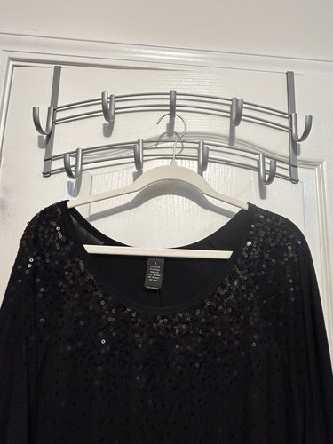 GRACE ELEMENTS Shirt 3/4 Ruched Sleeve Sequin Embellished Top Women’s L Black - Picture 13 of 15