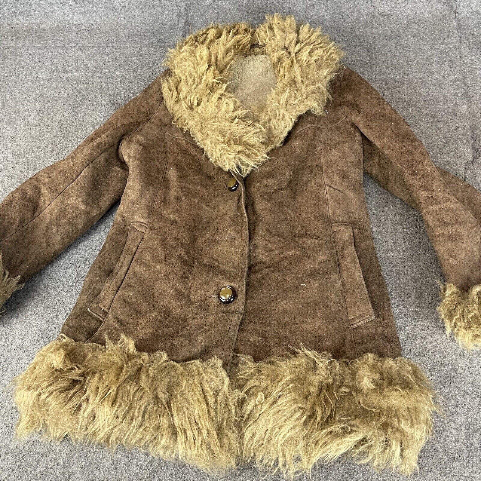 VINTAGE Sheepskin Jacket Womens Small Brown Coat … - image 2