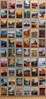 20'' X 44'' Panel National Parks USA Parks Travel Explorer Cotton Fabric D472.30