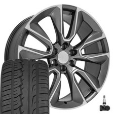 24 Gloss Black 5916 Wheels 30535 Tires Tpms Fits Sierra Yukon Escalade
