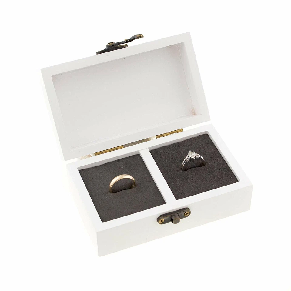 Caja de anillo blanca y negra para ceremonia de boda caja portadora de anillos vintage (Sr. y Sra.) Foto 2 de 4