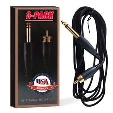 3pcs Silicone Tattoo RCA Clip Cord 1.8 M 6 ft for Power Supply Machine Black