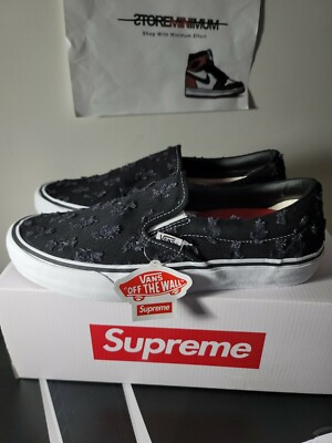 Supreme/Vans Hole Punch Denim Slip-On Black SS20 Size 9.5