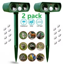 2-Pack Solar-Powered Ultrasonic Animal & Pest Repeller with Motion Sensor